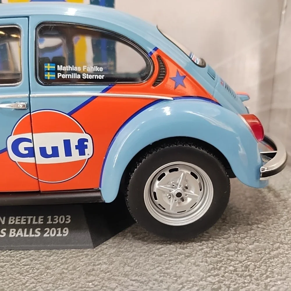 1:18 Solido Diecast Blue Volkswagen Beetle 1303 #7 GULF Rally Cold Balls 2019